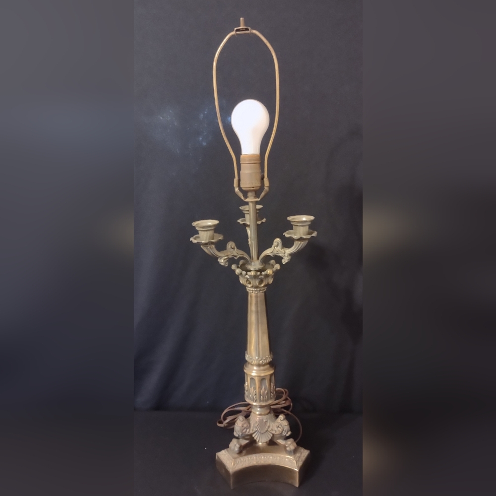 Mid-Century Empire Style Brass Candlestick Candelabra Lamp EUC
